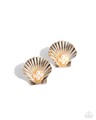 Oyster Opulence - Gold Post Earrings