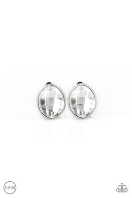 Movie Star Sparkle - White Clip-On Earrings