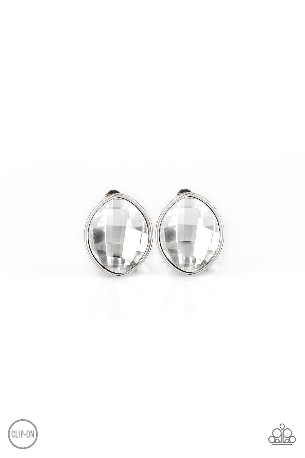 Movie Star Sparkle - White Clip-On Earrings